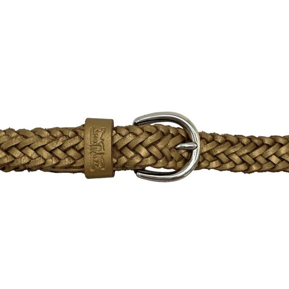 Levi's Belt Women size 105/42 Gold Braided Leather rounded Buckle greek god - Picture 2 of 7